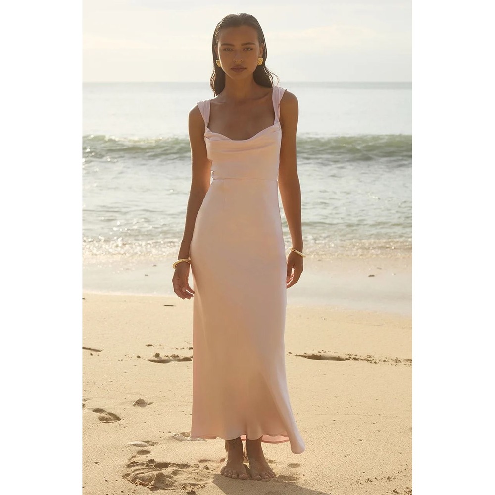 Runaway The Label Margot Cowl Maxi Dress Musk Pink Satin Size XS